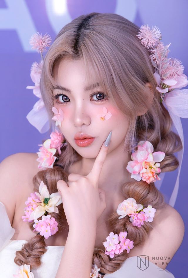婚纱-粉紫双麻花甜妹花艺少女造型-竖屏-S-380