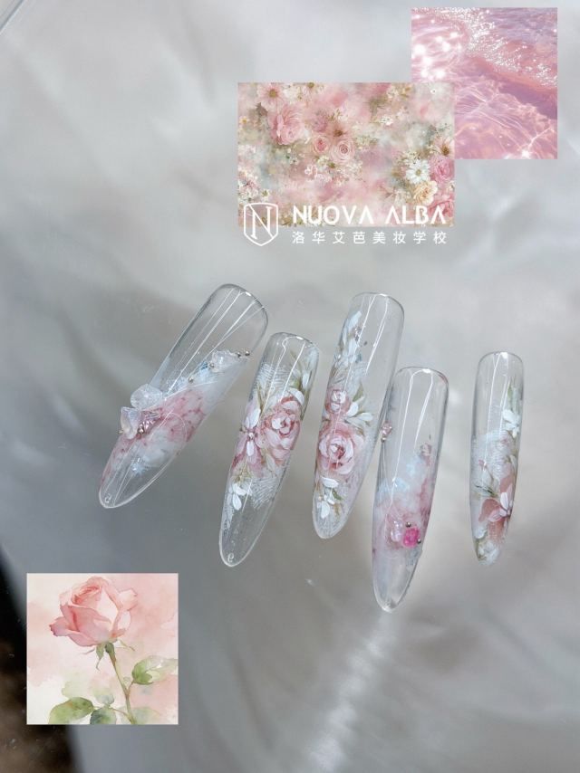 2026-美甲-课堂-清透感的手绘玫瑰